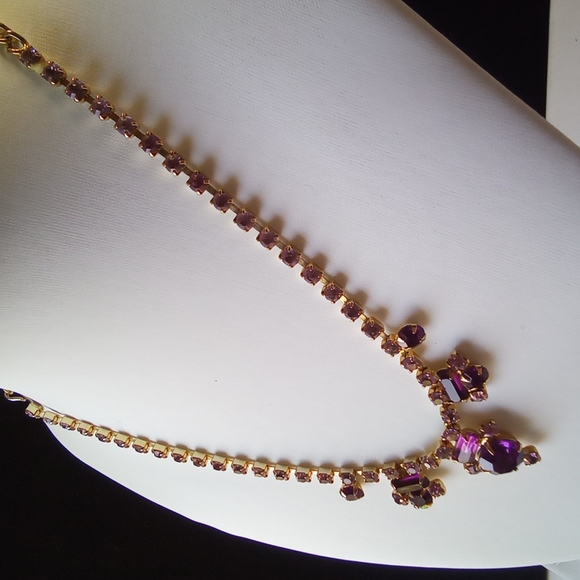 Victorian  Amethyst Rhinestone Juliana Necklace In Gold - Picture 5 of 9